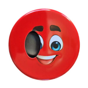 Rood zakasbakje met smiley. Sluit met draaideksel