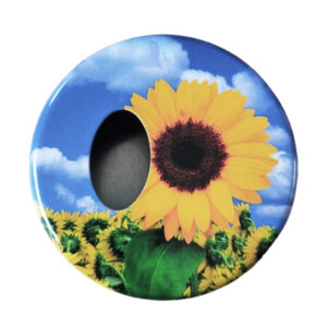 zakasbakje met zonnebloemmotief. Sluit met draaideksel.