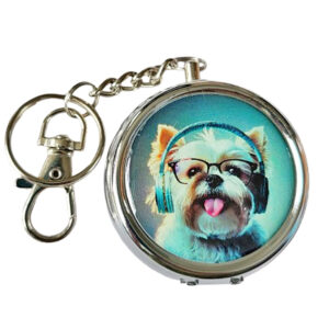 zakasbakje hondje wit met koptelefoon Leuk zakasbakje met hondje met bril en koptelefoon.