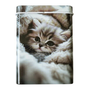 sigarettenblikje kitten in deken grijs leuk sigarettenblikje met een afbeelding van een kitten in een dekentje