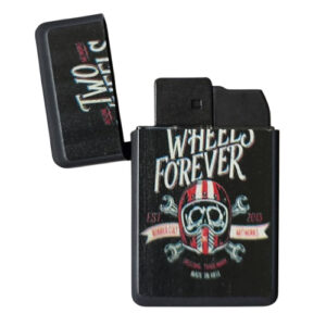 Stoere single jetflame aansteker met de tekst two wheels forever