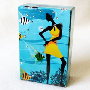 Sigarettendoosje stras art blauw vissen