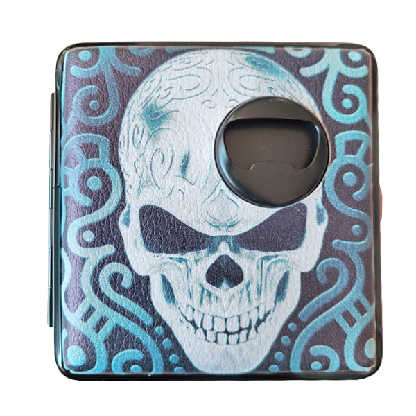 Sigarettenkoker skull met opener zwart wit en blauw