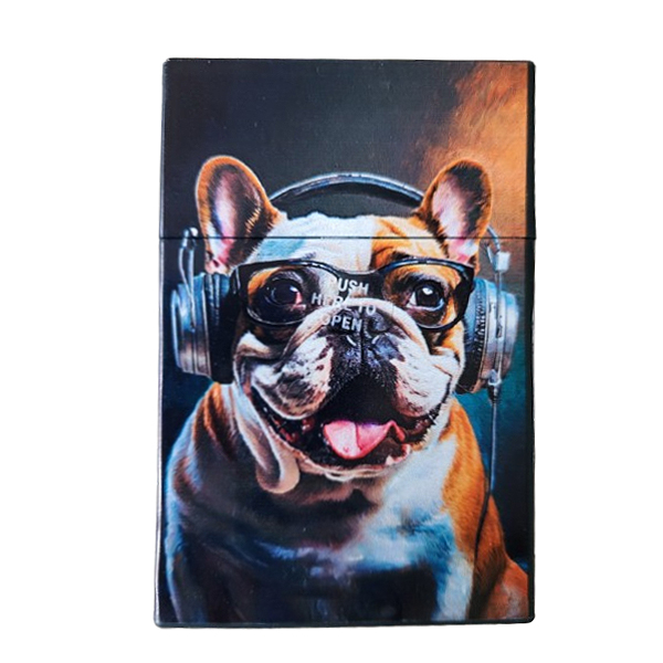 Sigarettendoosje hond met koptelefoon zwart - 25