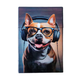 Sigarettendoosje hond met koptelefoon grijs