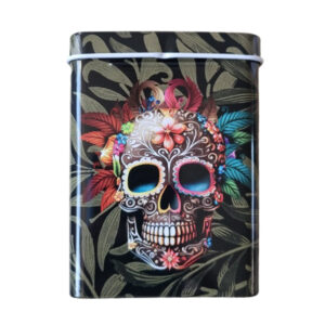 D15743-sigarettenblikje-skull-met-bladeren.jpg Sigarettendoosje skull met bladeren