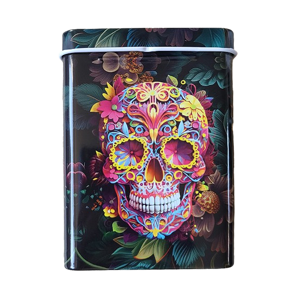 D15745-sigarettenblikje-skull-met-bloemen.jpg Sigarettendoosje skull met bloemen