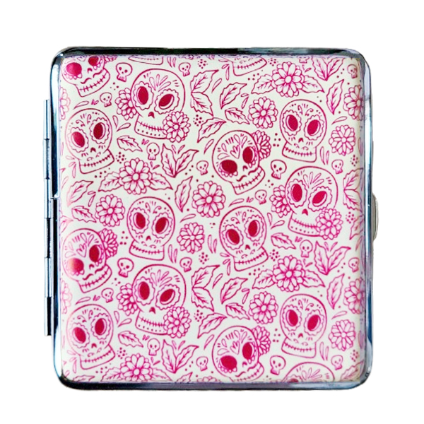 Sigarettenkoker skulls en bloemen roze/wit