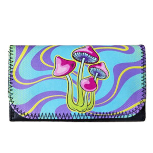 Shagetui roze paddenstoelen op lila, gele, blauwe achtergrond