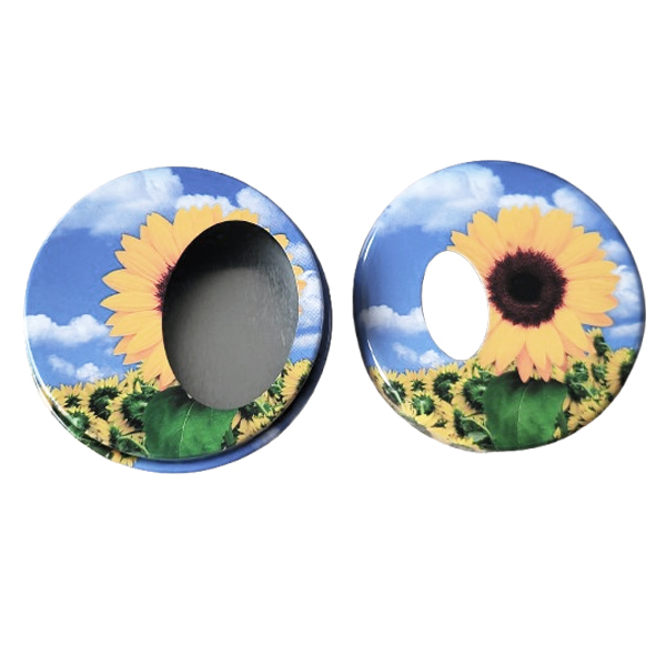 Zakasbakje zonnebloem in zonnebloemveld - met draaideksel