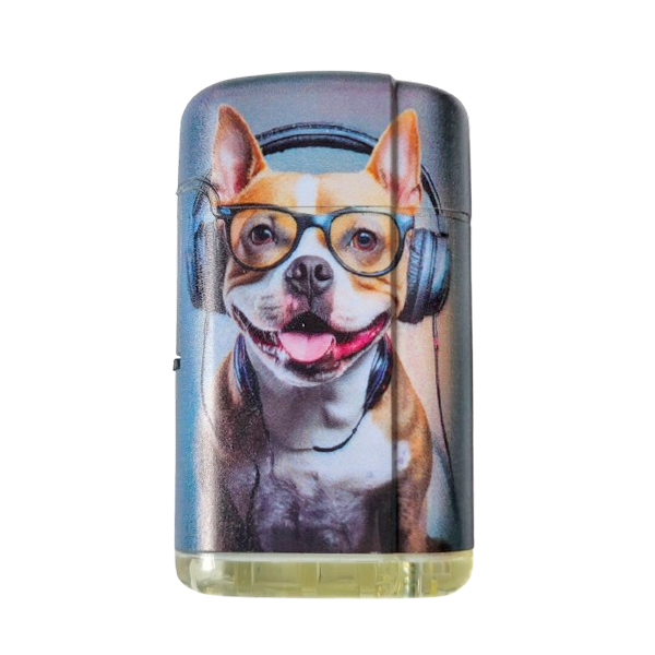 D16082-Aansteker-hondje-met-koptelefoon-bruin-wit.jpg Aansteker hondje met koptelefoon bruin/wit