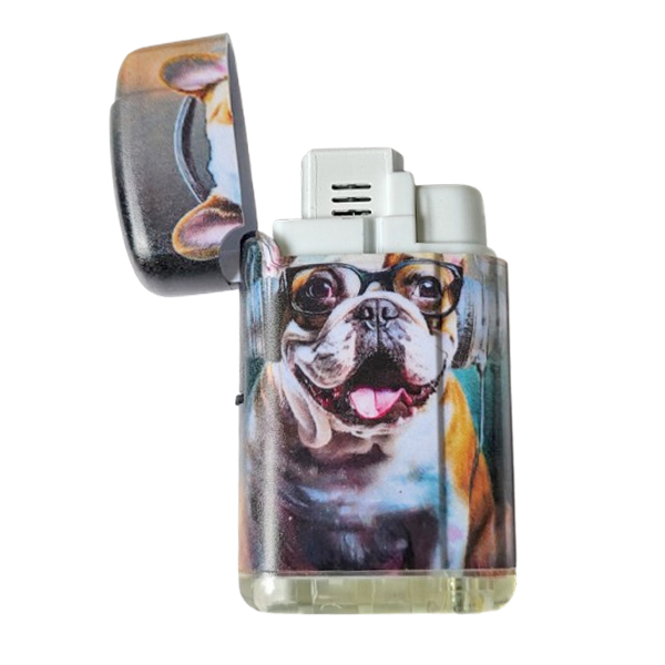 Aansteker hondje met koptelefoon en bril