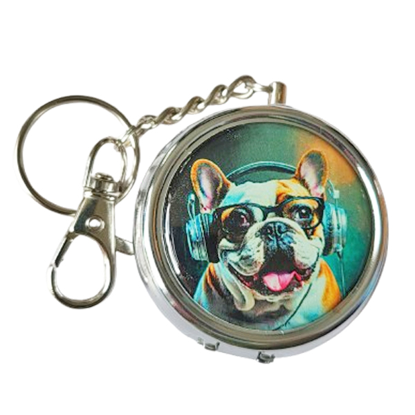 Zakasbakje hondje bruin/wit met koptelefoon