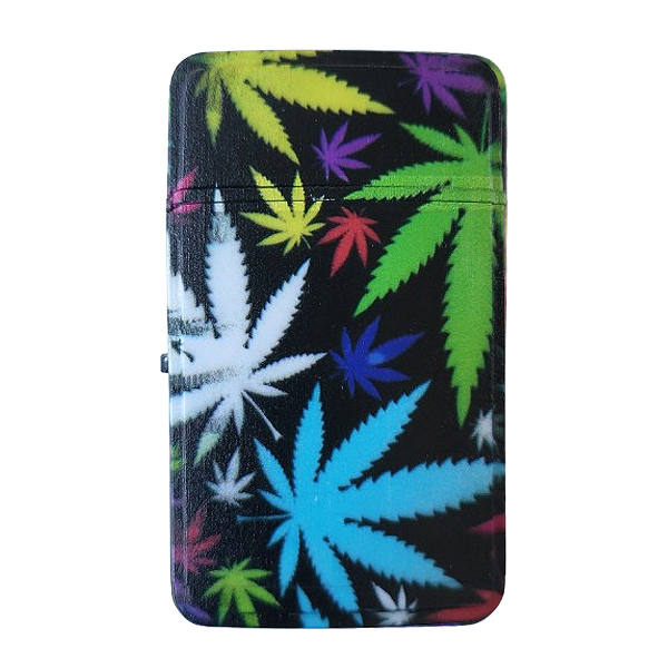 Aansteker met gekleurde wietbladeren