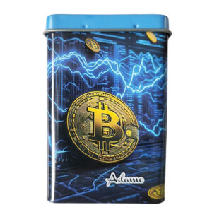 Sigarettenblikje met een bitcoinafbeelding
