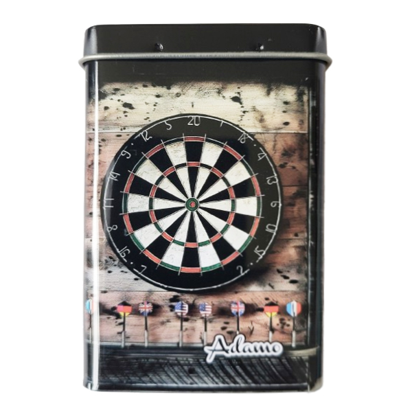 sigarettenblikje met een dartsbord
