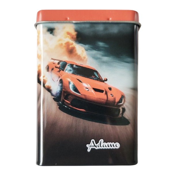 Leuk sigarettenblikje met een sportwagen.